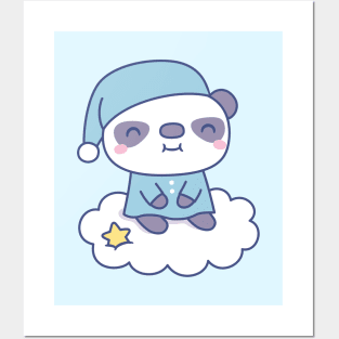 Cute Little Panda In Pajamas On Cloud Posters and Art